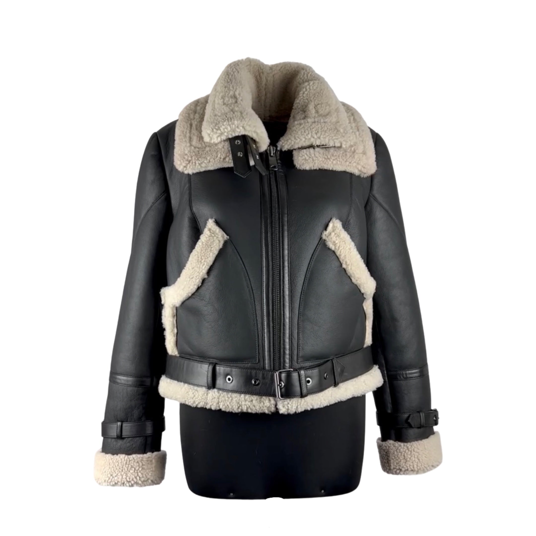 Double Collar White Shearling Women Jacket