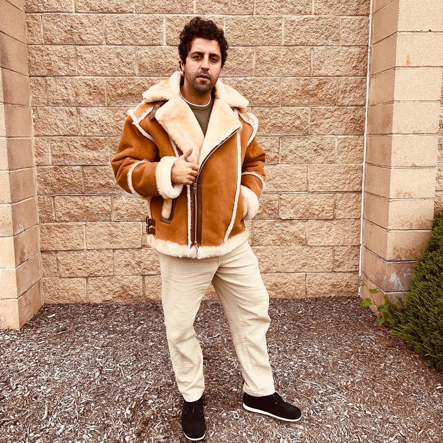 Men's Honey Color Biker Shearling Jacket  # 4034