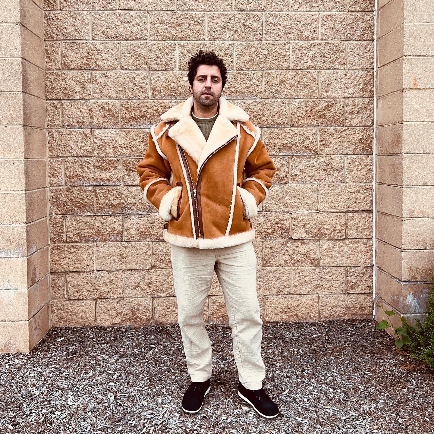Men's Honey Color Biker Shearling Jacket  # 4034