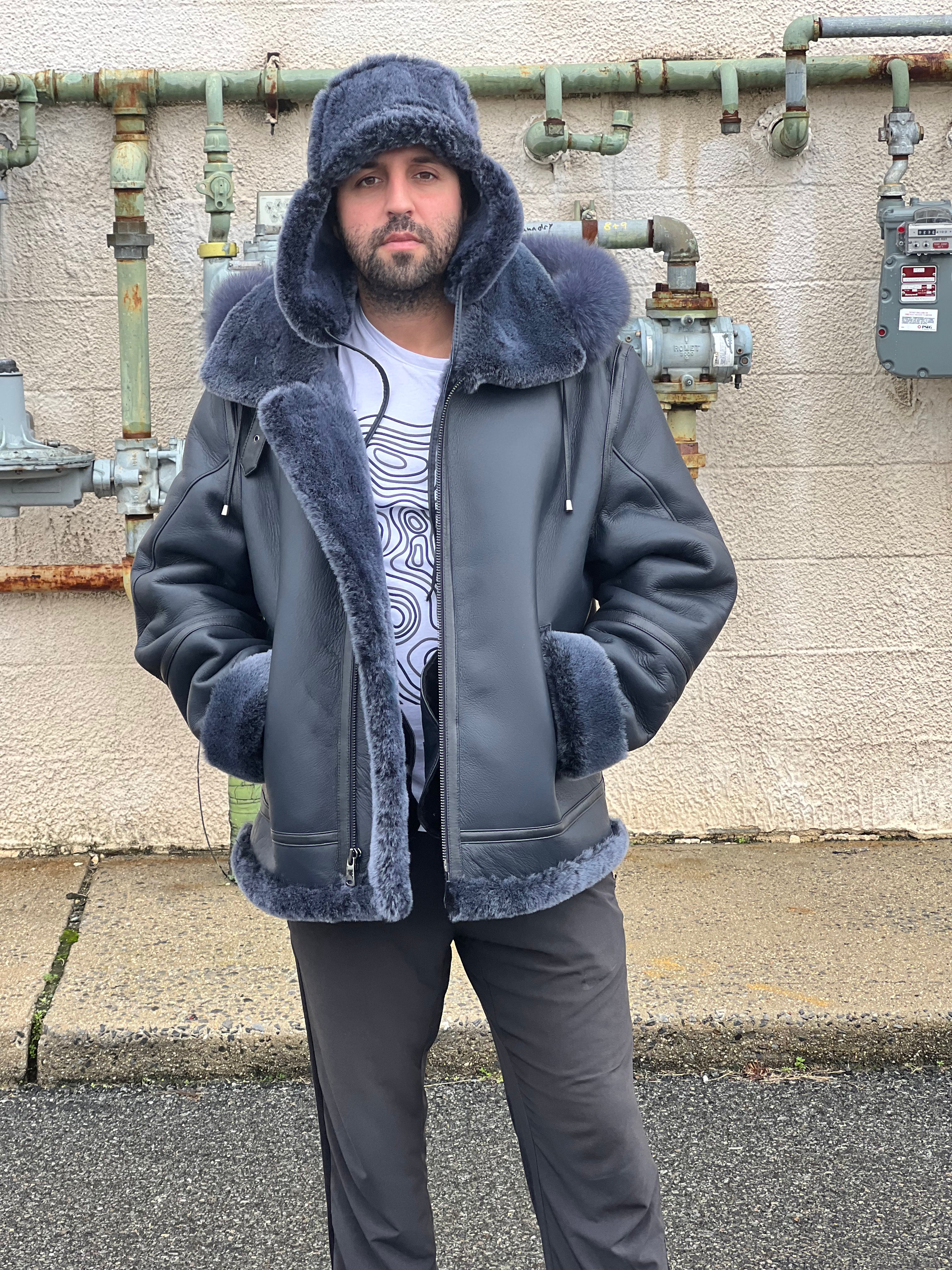 Men's B3 Tan color Shearling Bomber Jacket  # 3102