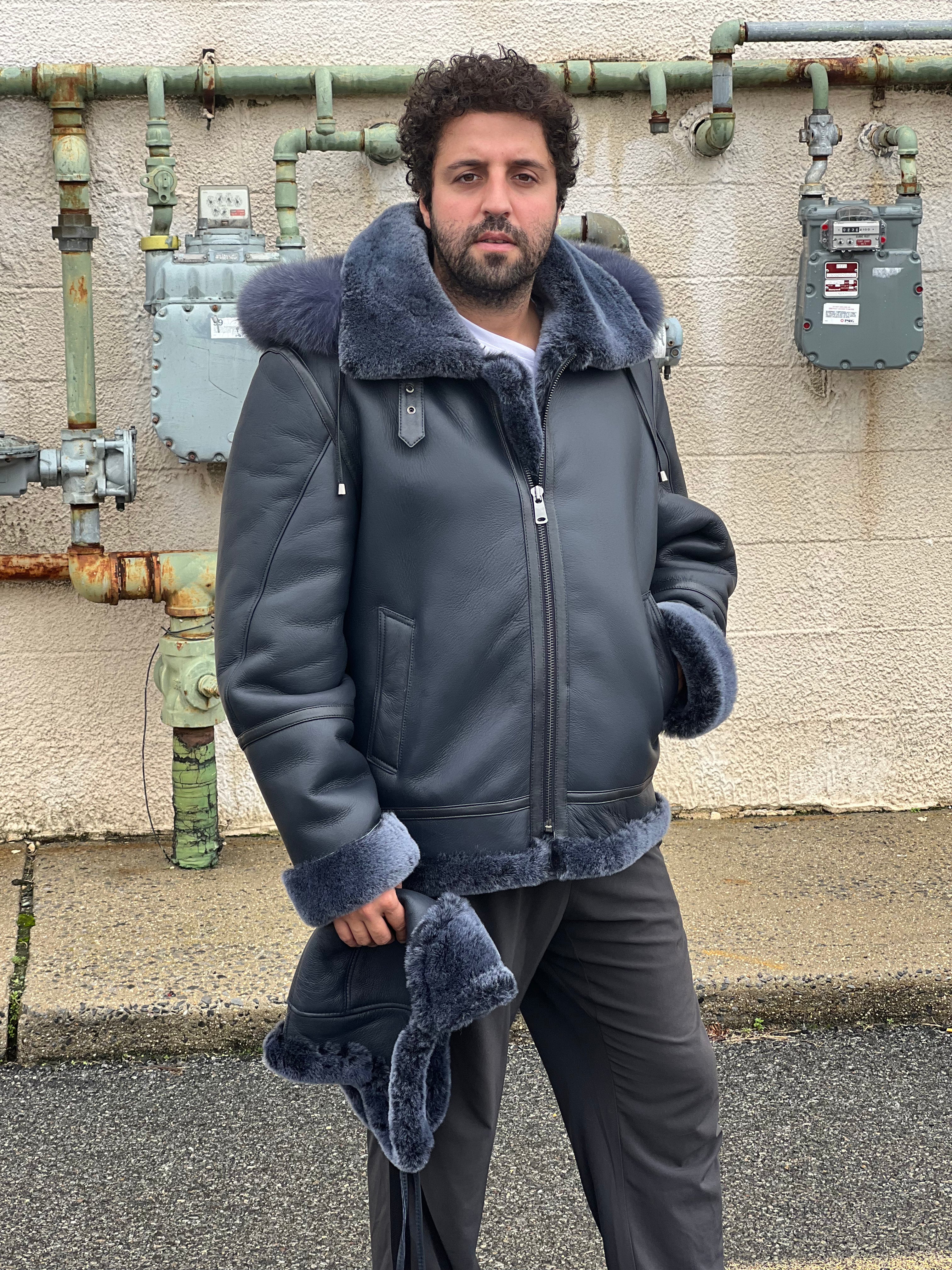 Men's B3 Tan color Shearling Bomber Jacket  # 3102