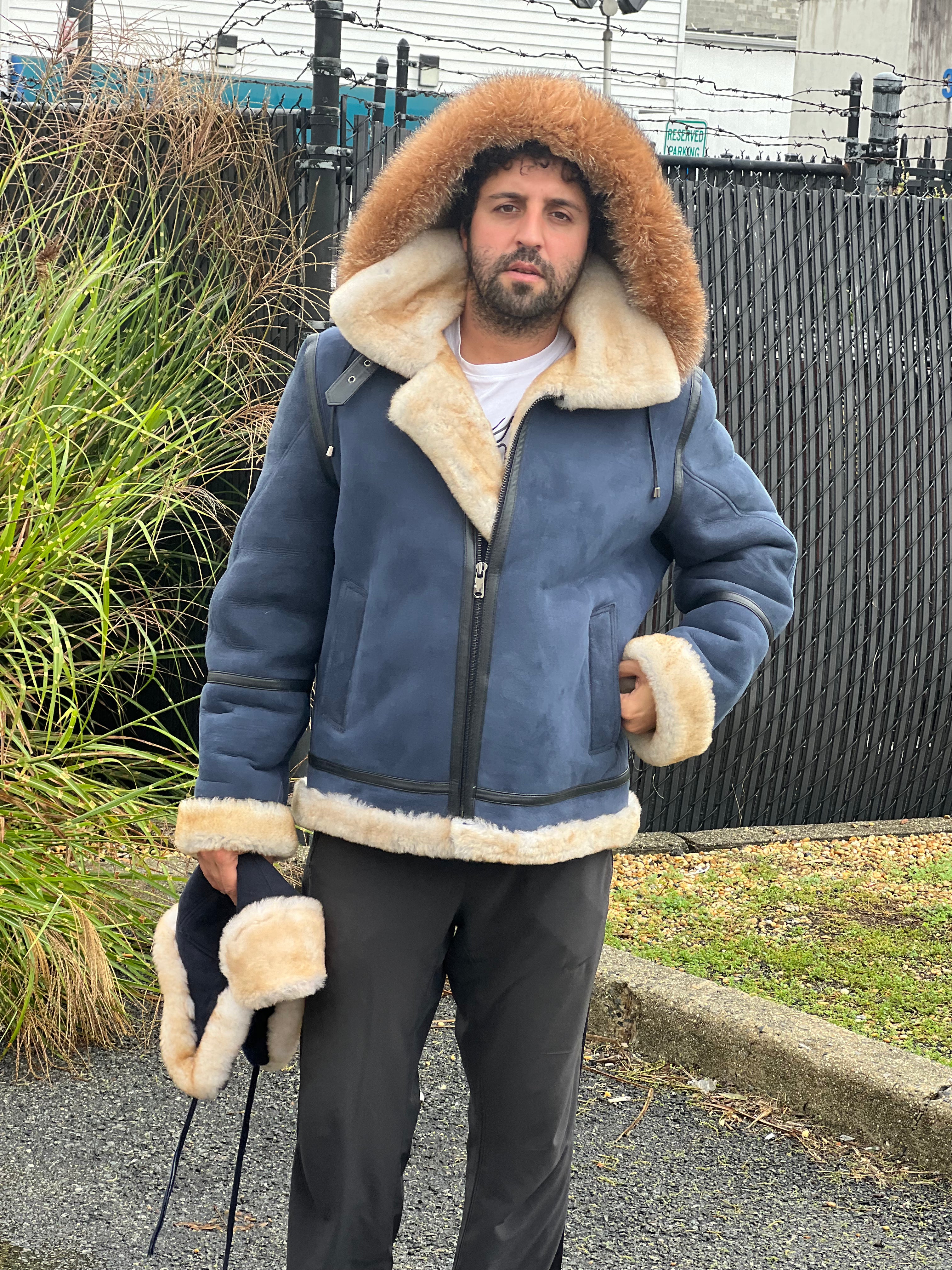 Men's B3 Green Shearling Bomber Jacket  # 3102