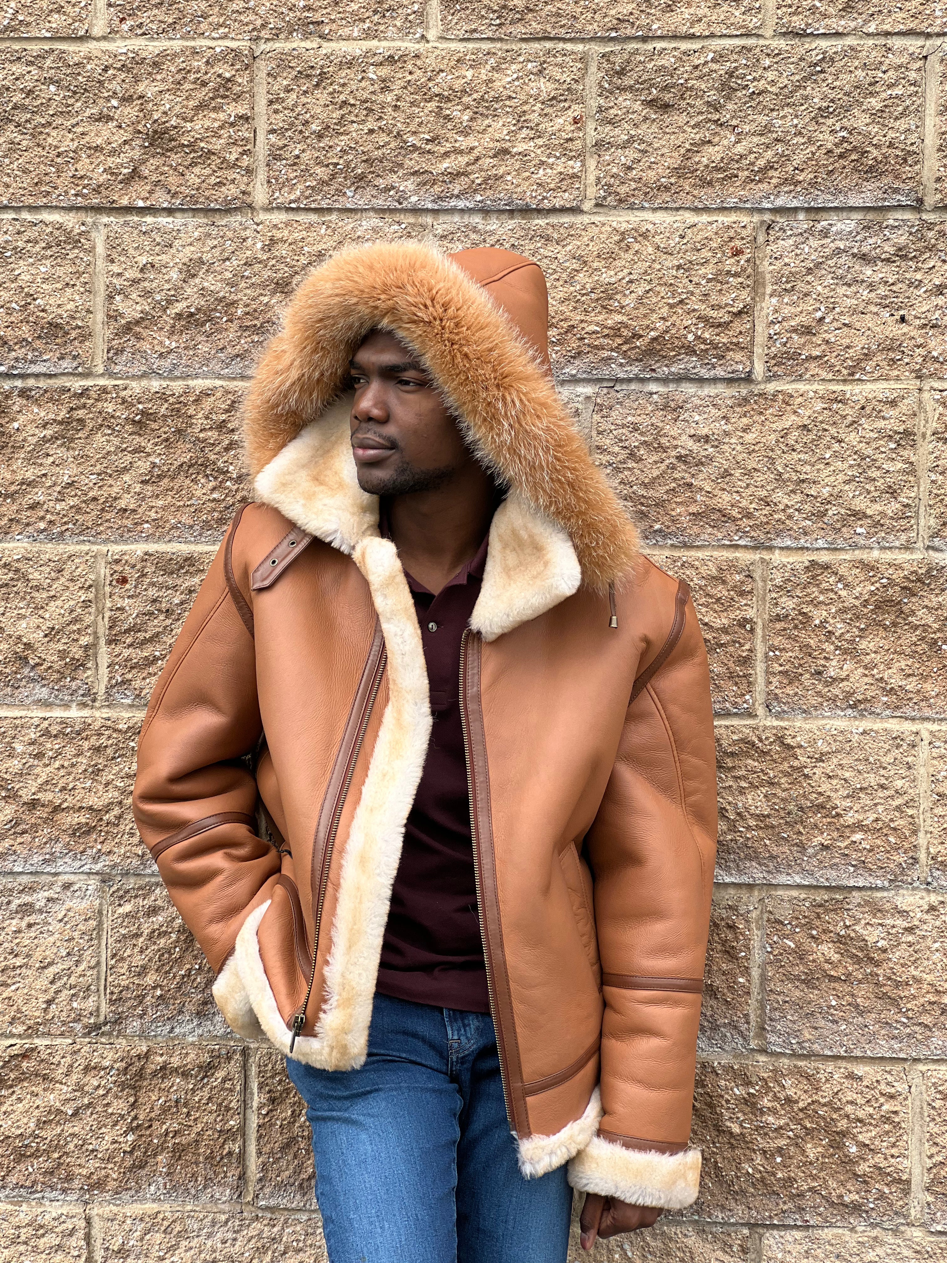 Men's B3 Tan color Shearling Bomber Jacket  # 3102