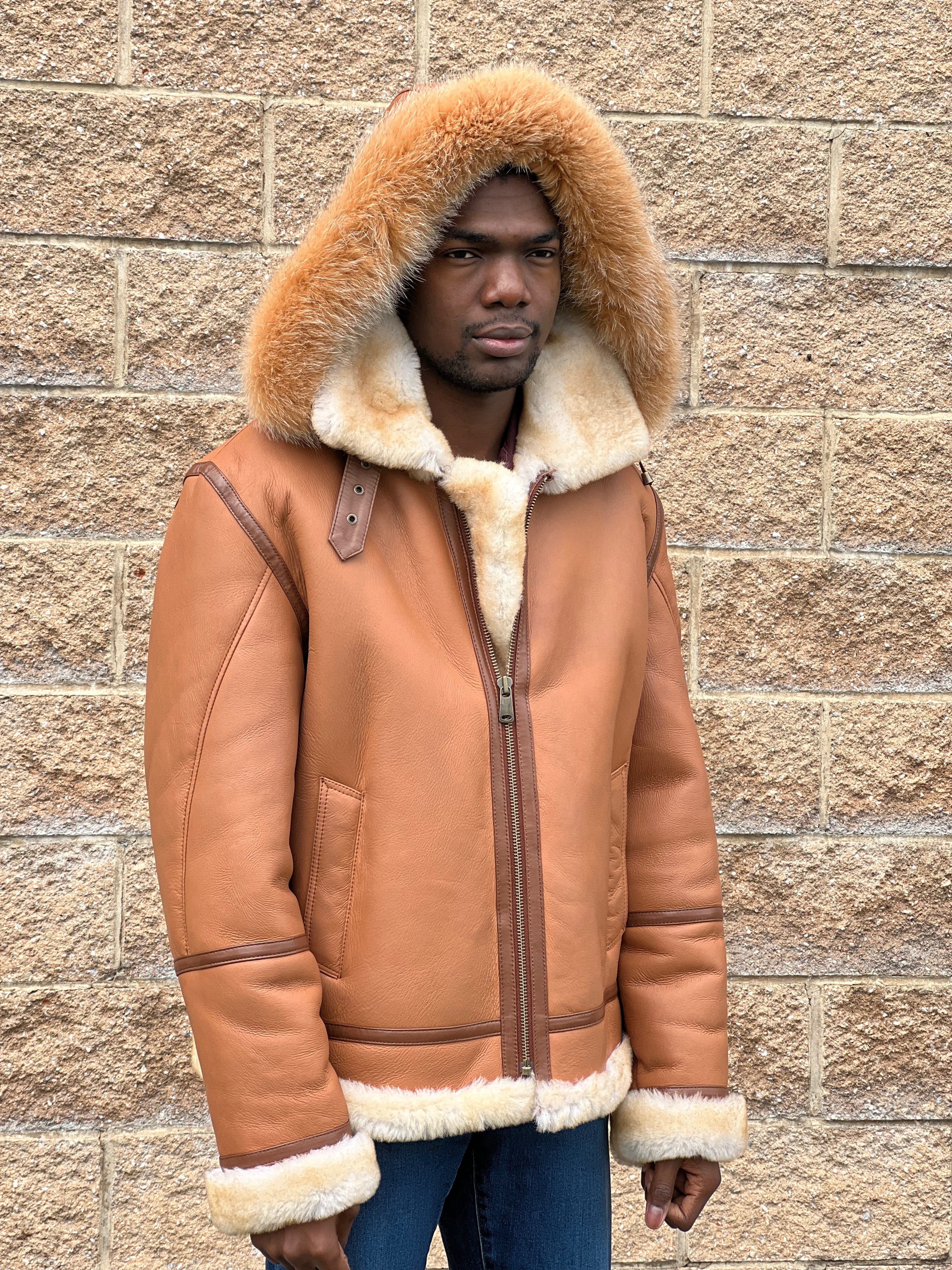 Men's B3 Tan color Shearling Bomber Jacket  # 3102