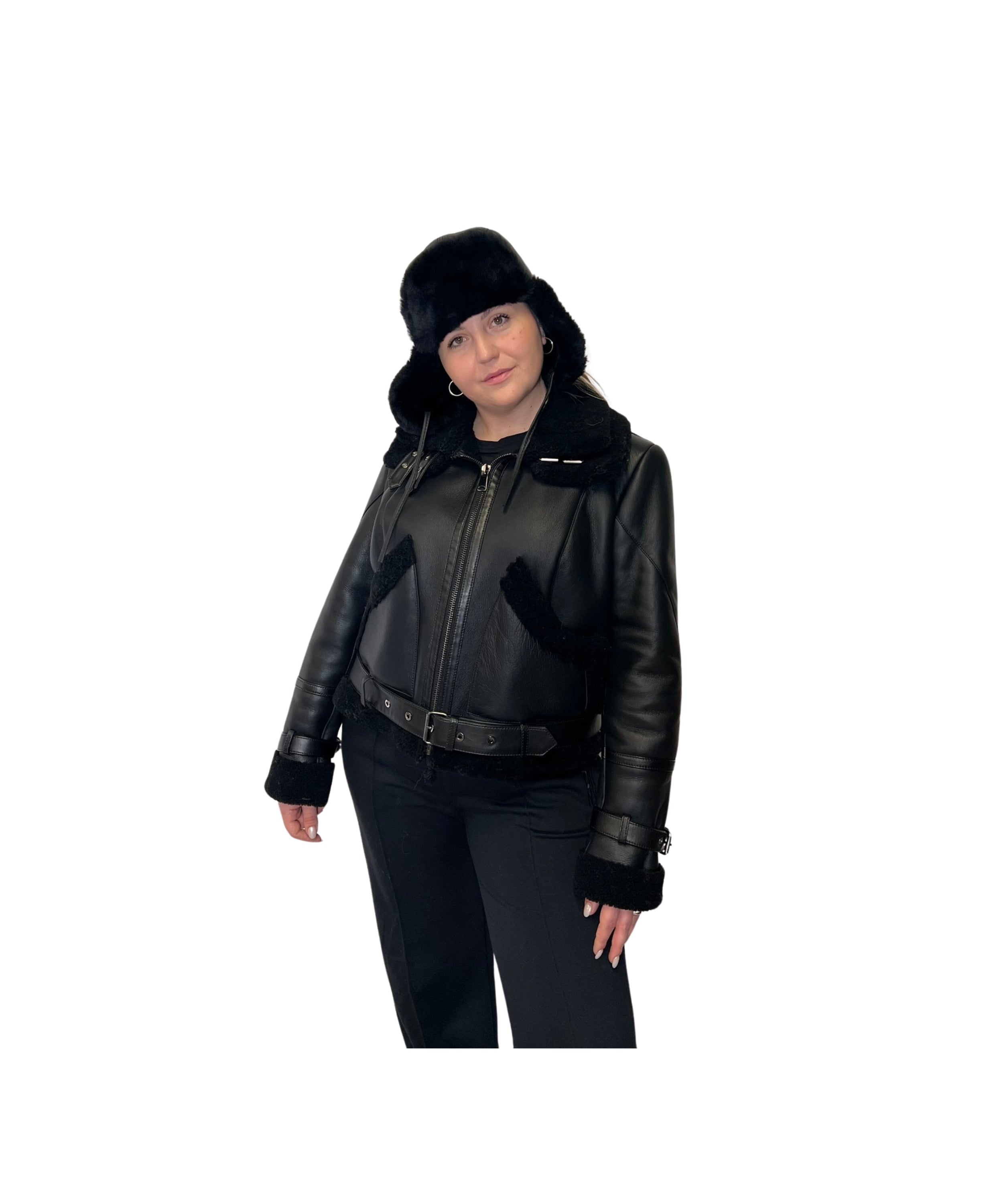 Double Collar White Shearling Women Jacket