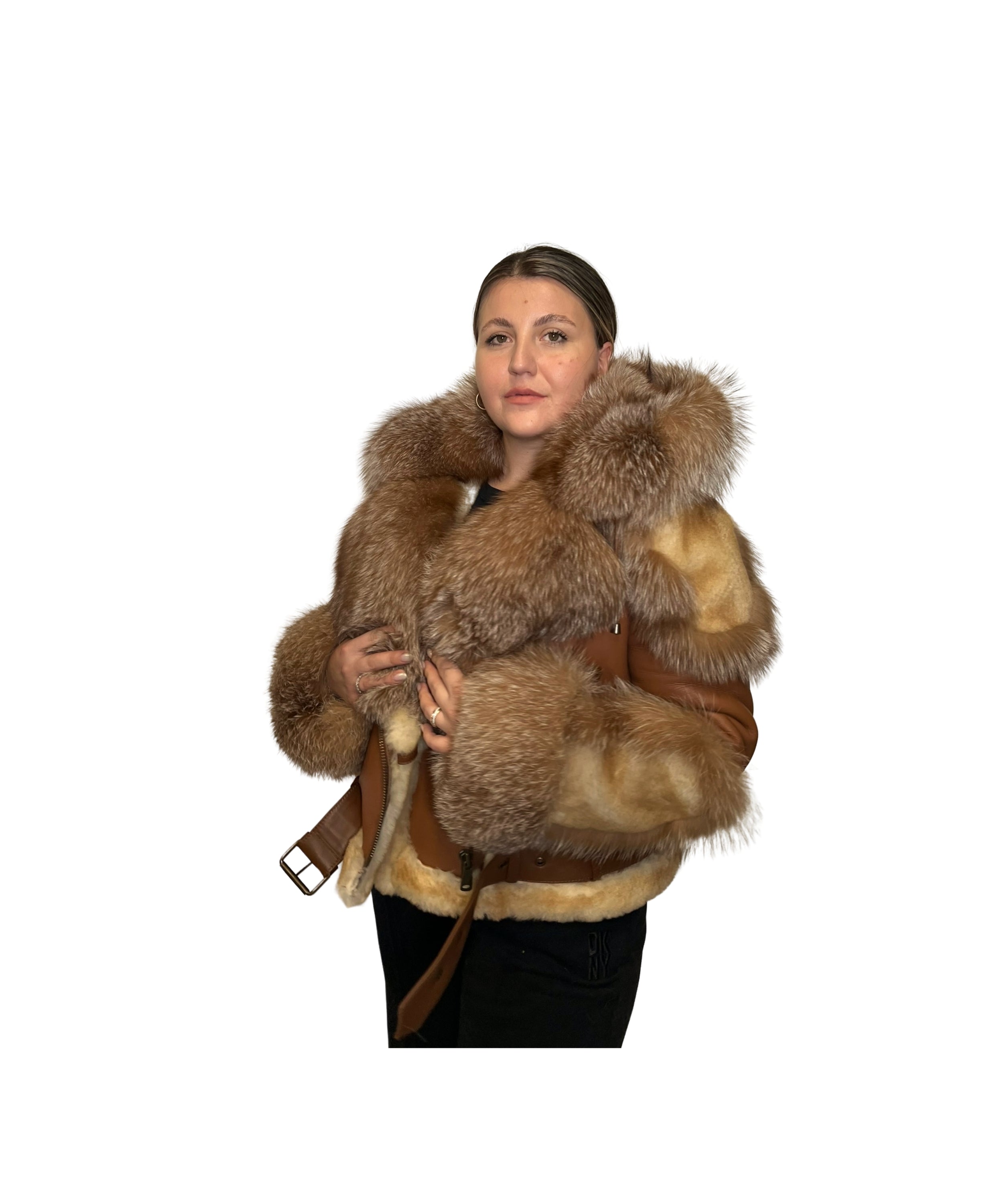 Crystal Biker Shearling Jacket with Crystal Fox Trim Style# 3105