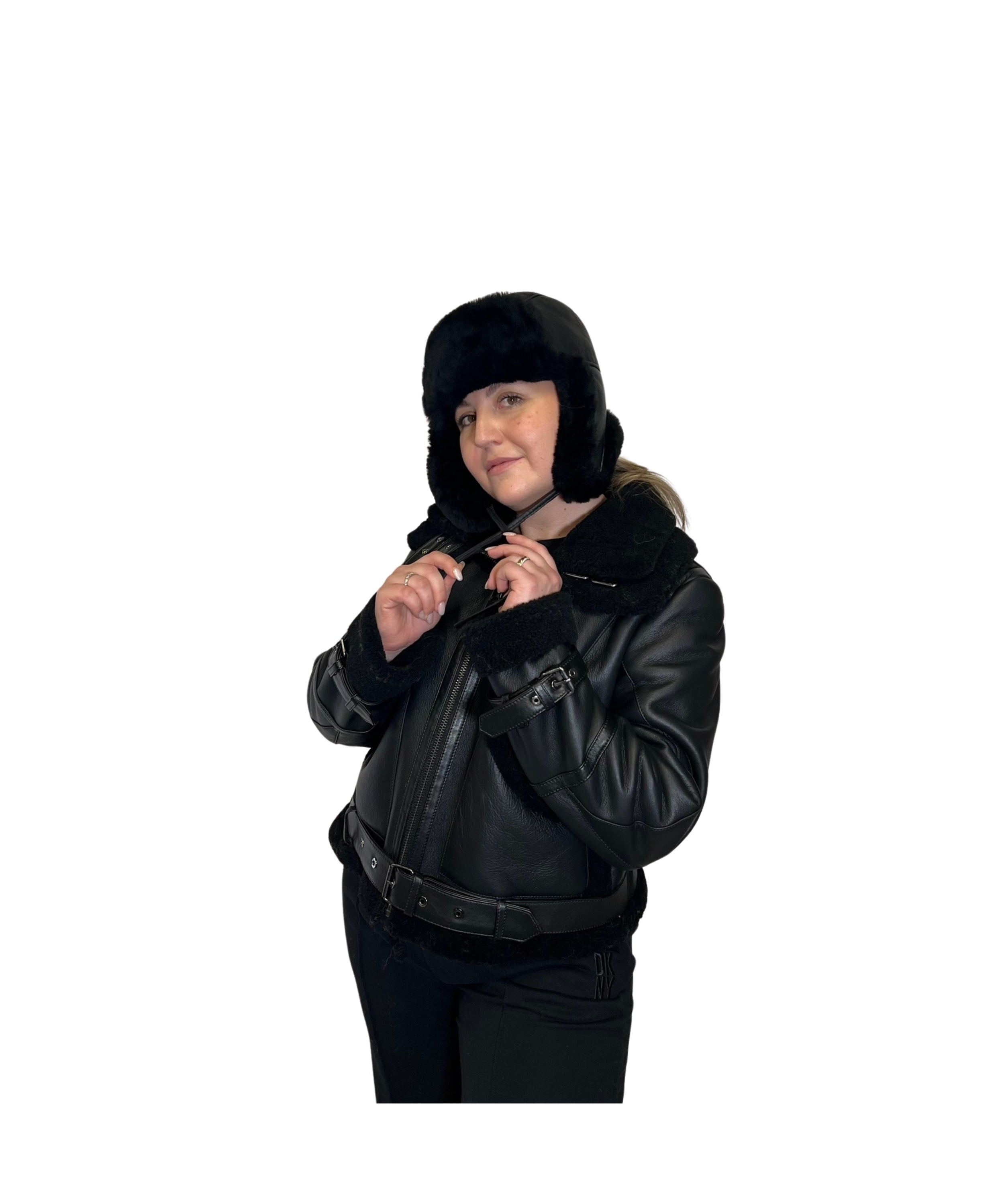 Double Collar White Shearling Women Jacket