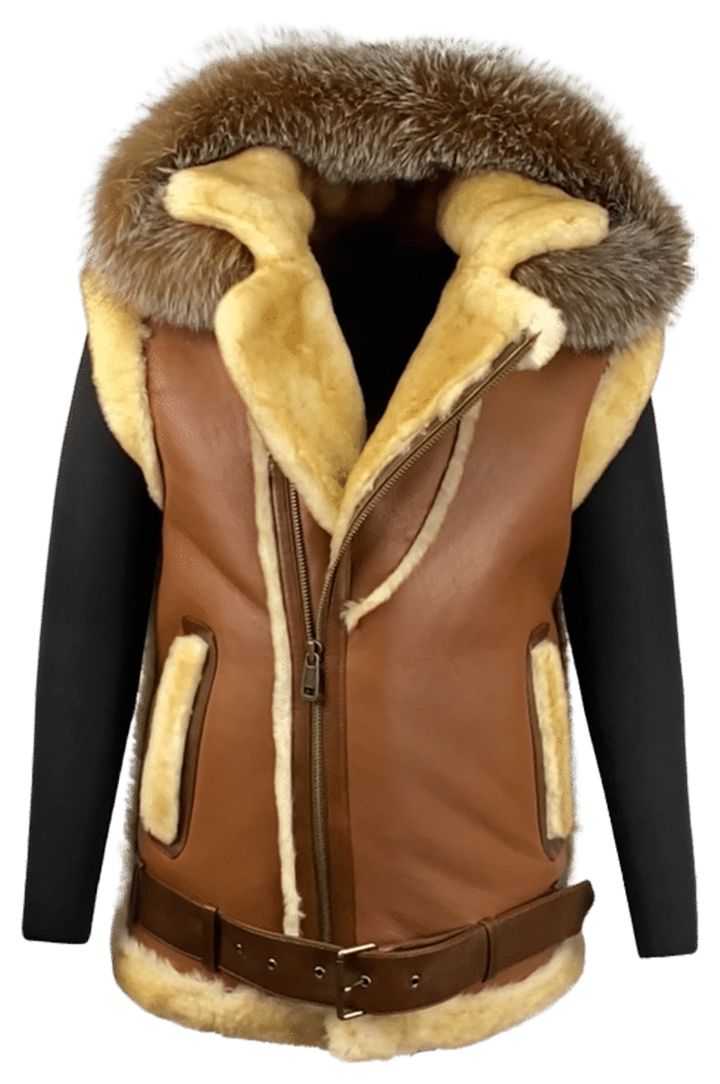 Men's Tan Color shearling Vest Style # 8001