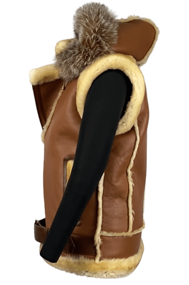 Men's Tan Color shearling Vest Style # 8001
