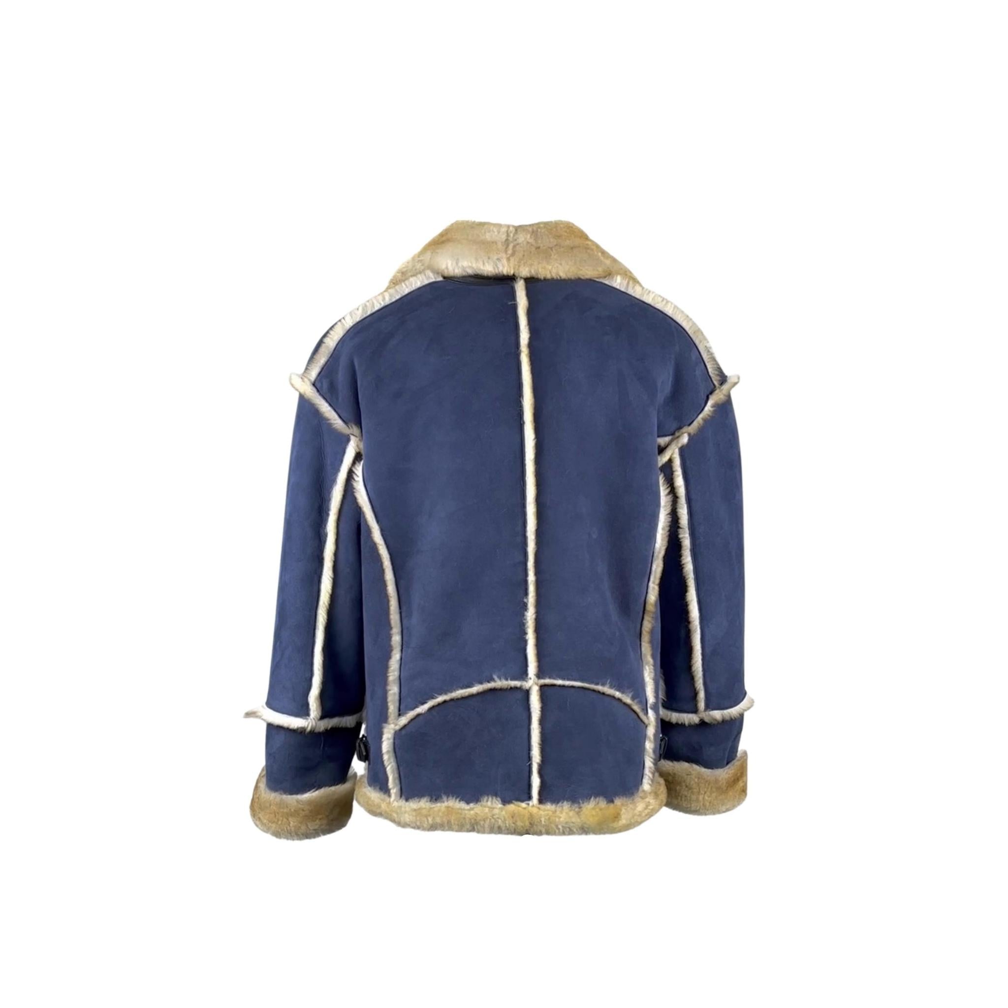 Men's Navy / Golden Shearling Biker Jacket Style # 4034