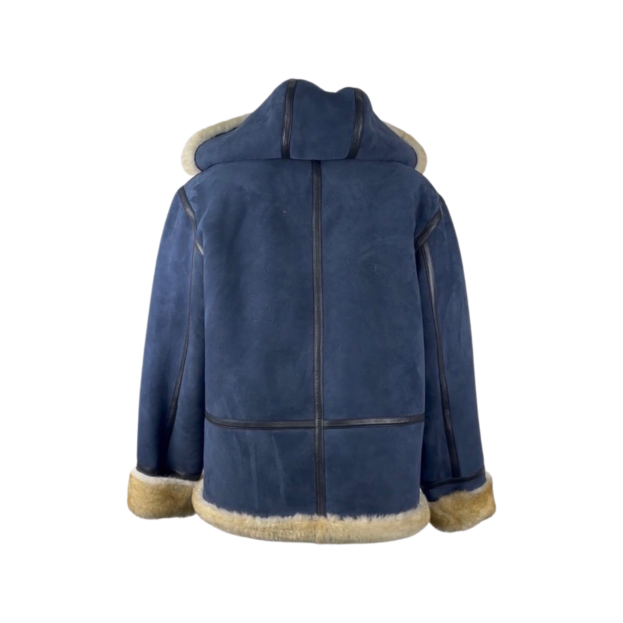 Men's Navy Tipping Hooded Shearling Pilot Jacket Style # 4023