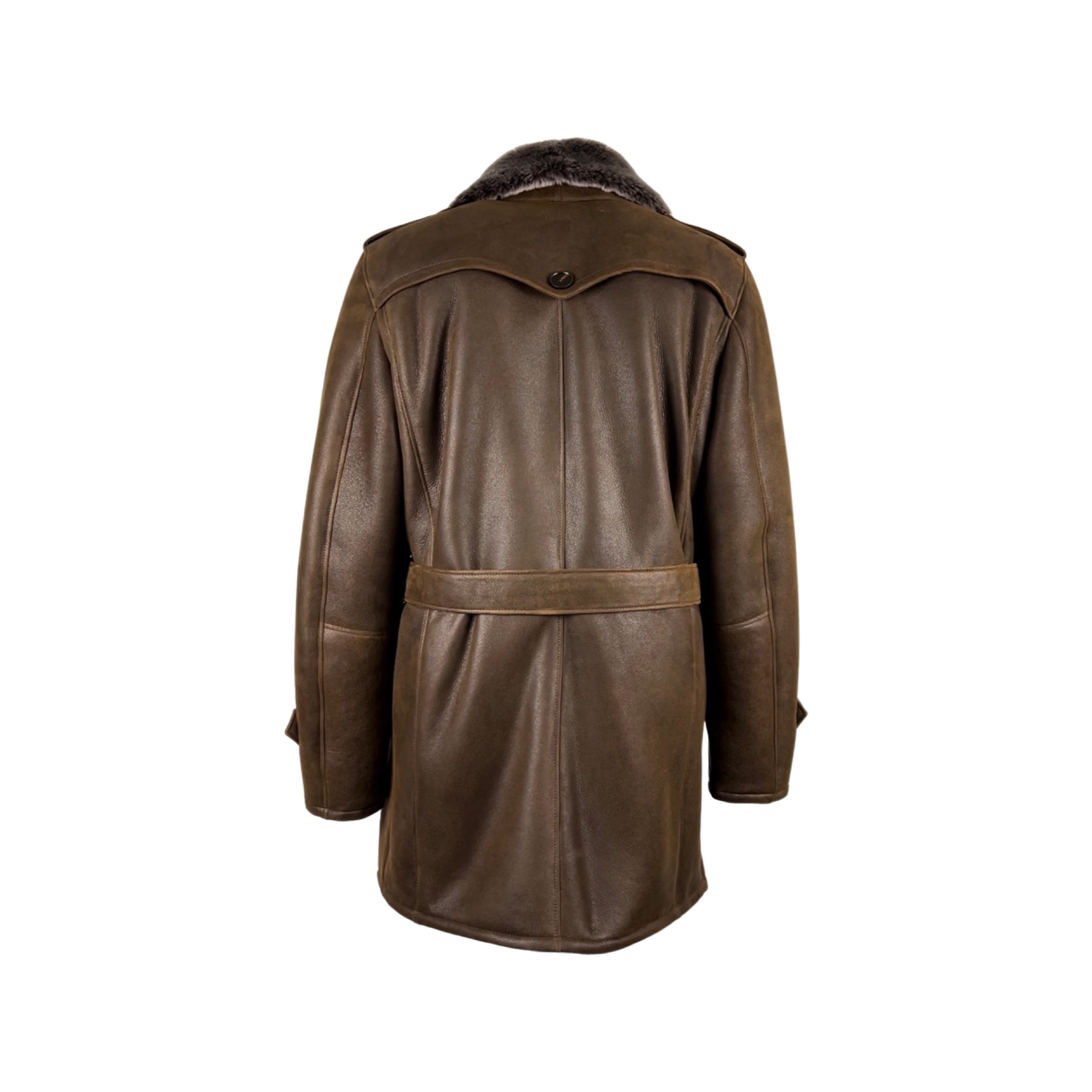 Men's Merino shearling Whiskey Color Trench Coat  Style # 4036