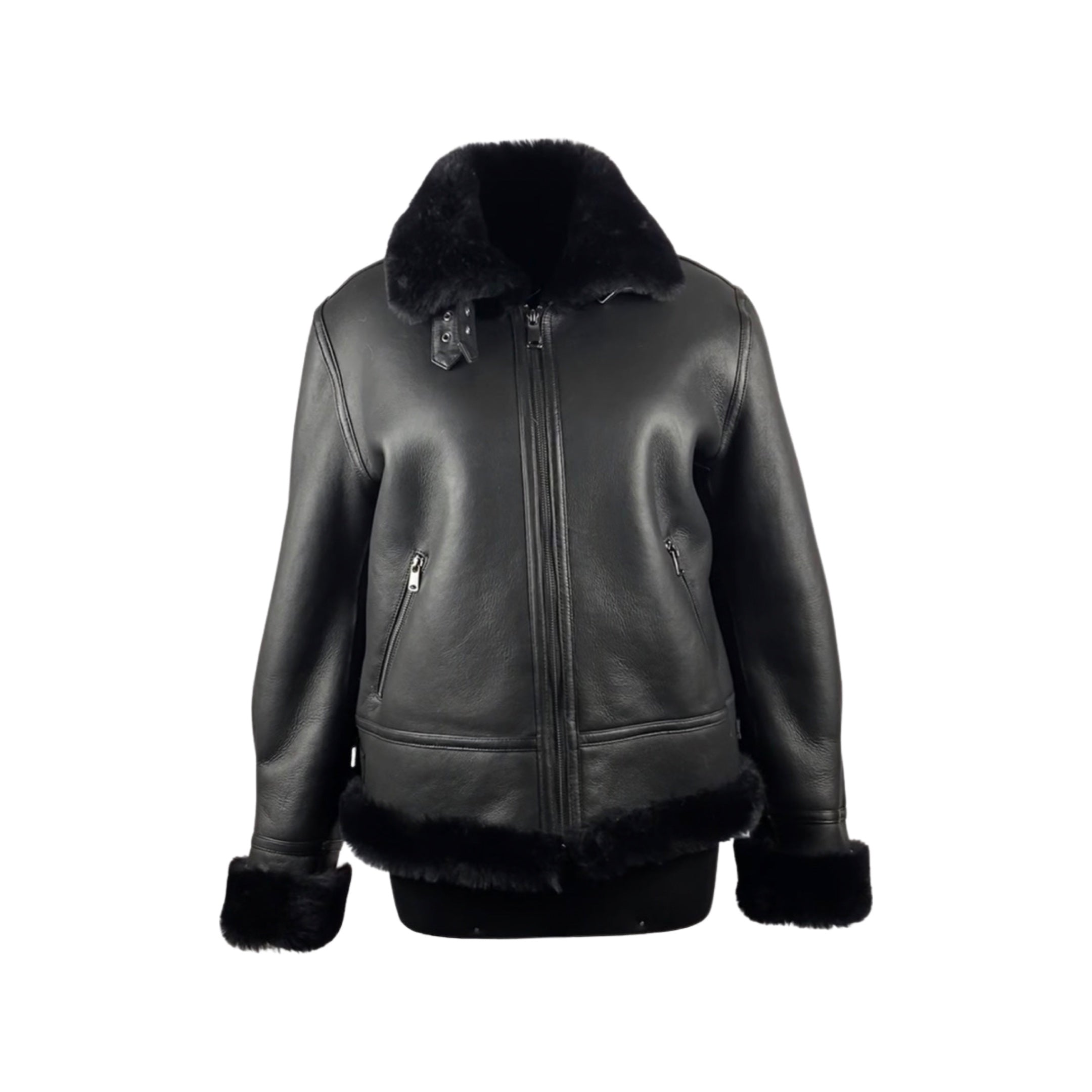 Women's Black Pilot Shearling Jacket Style # 4097