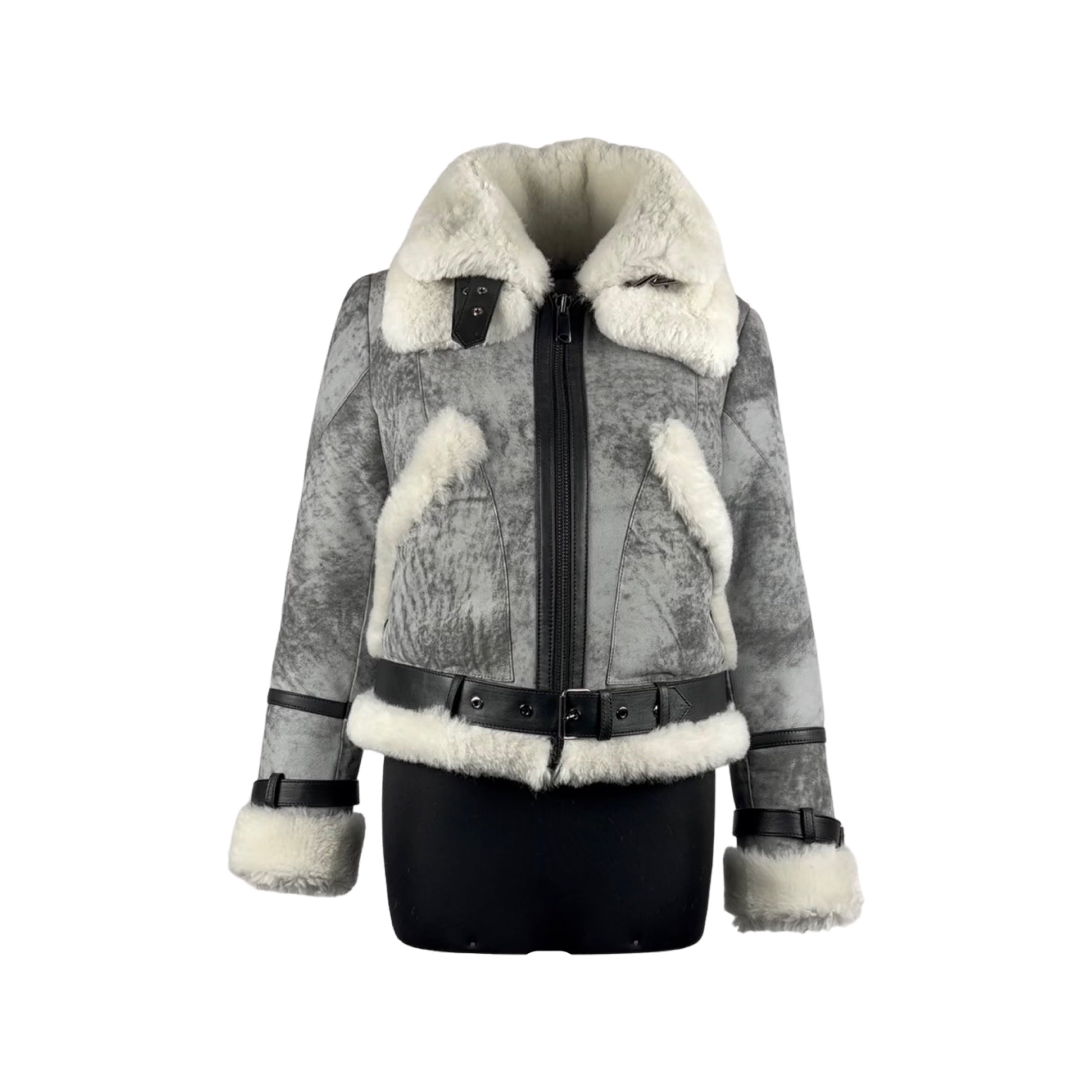 Double Collar White Shearling Women Jacket