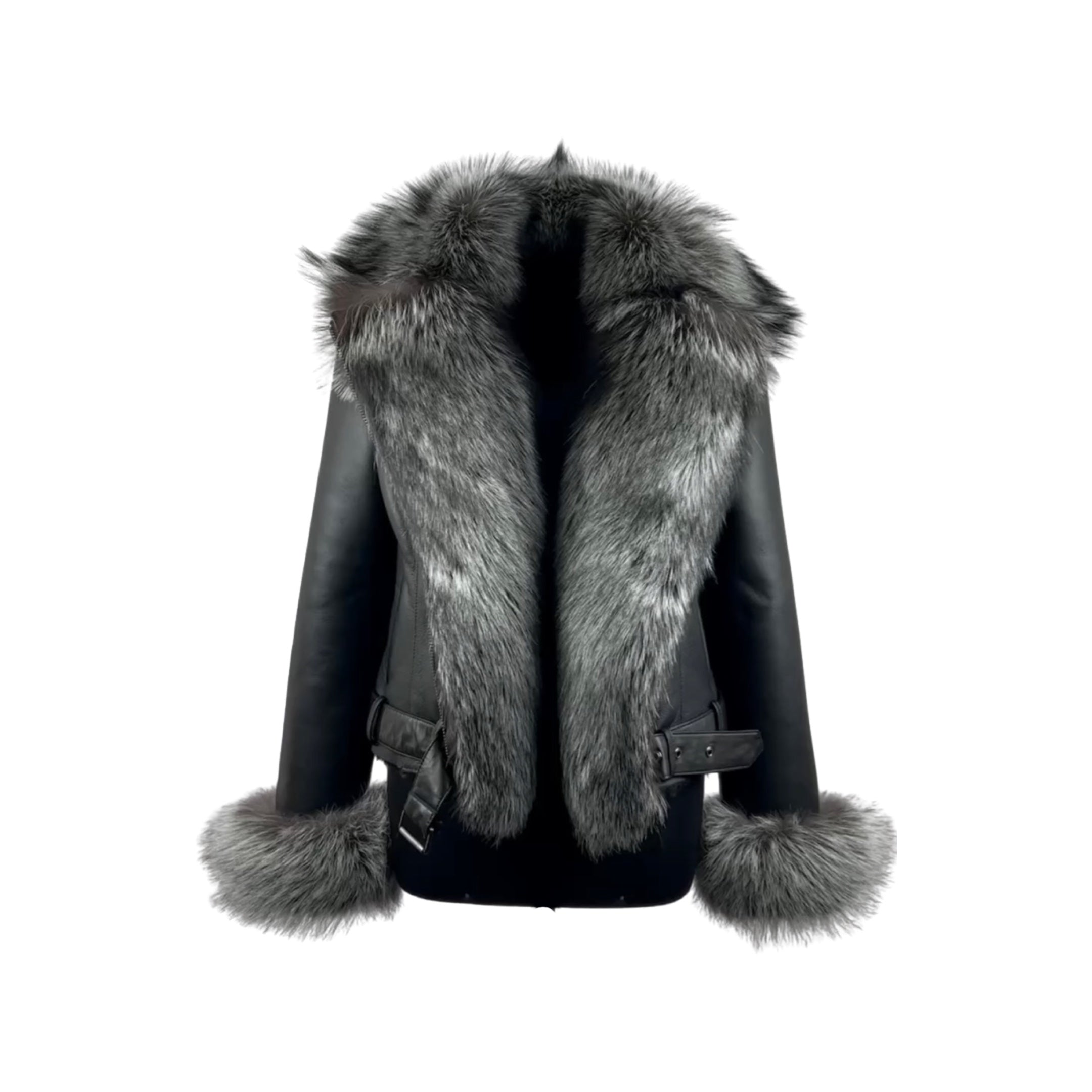 Silver Fox Trimmed Women's Shearling Jacket  Style# 5015