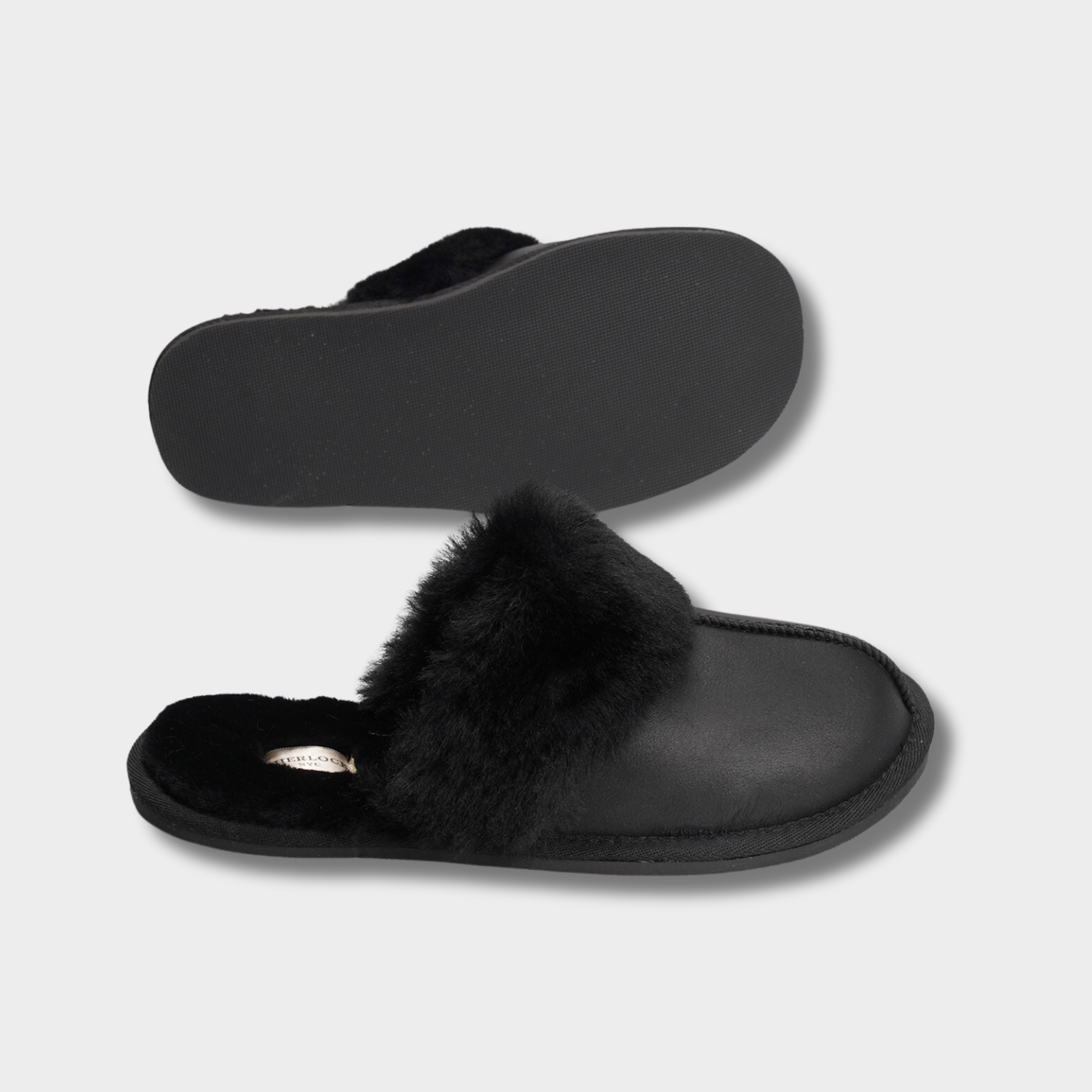 Women's Classic Merino Sheepskin Lined Scuff Slippers Style # KT-20 BLACK