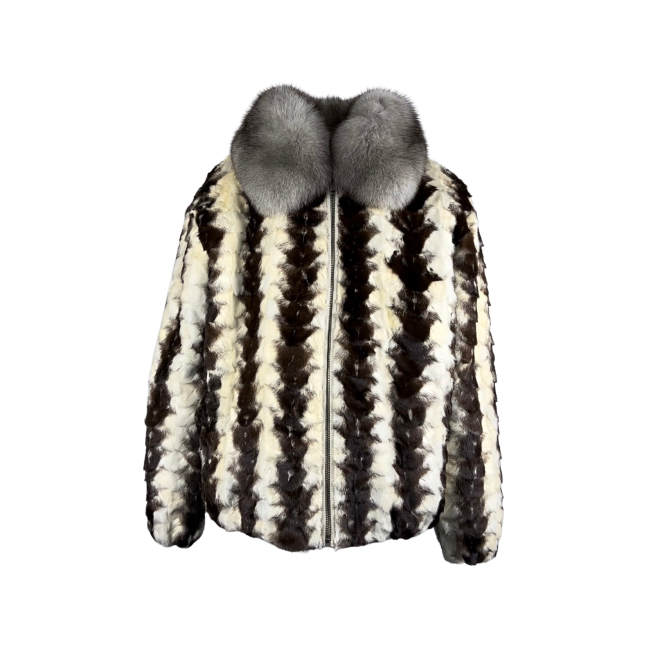 Men's Cross Mink Section Beige  Bomber Jacket with Fox Collar Style #7361