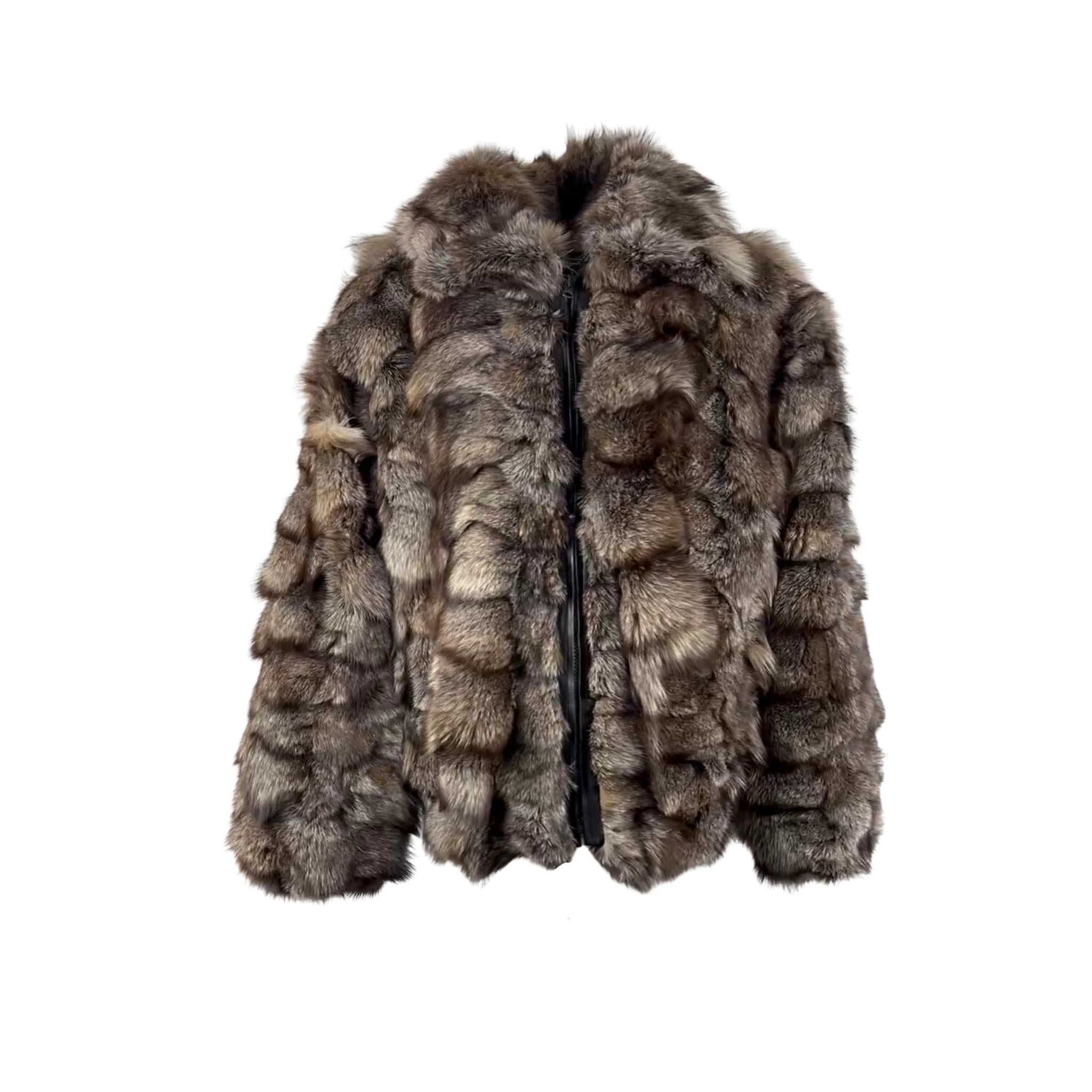 Men's Crystal Fox Section Bomber Jacket with Fox Collar Style # Z -7361