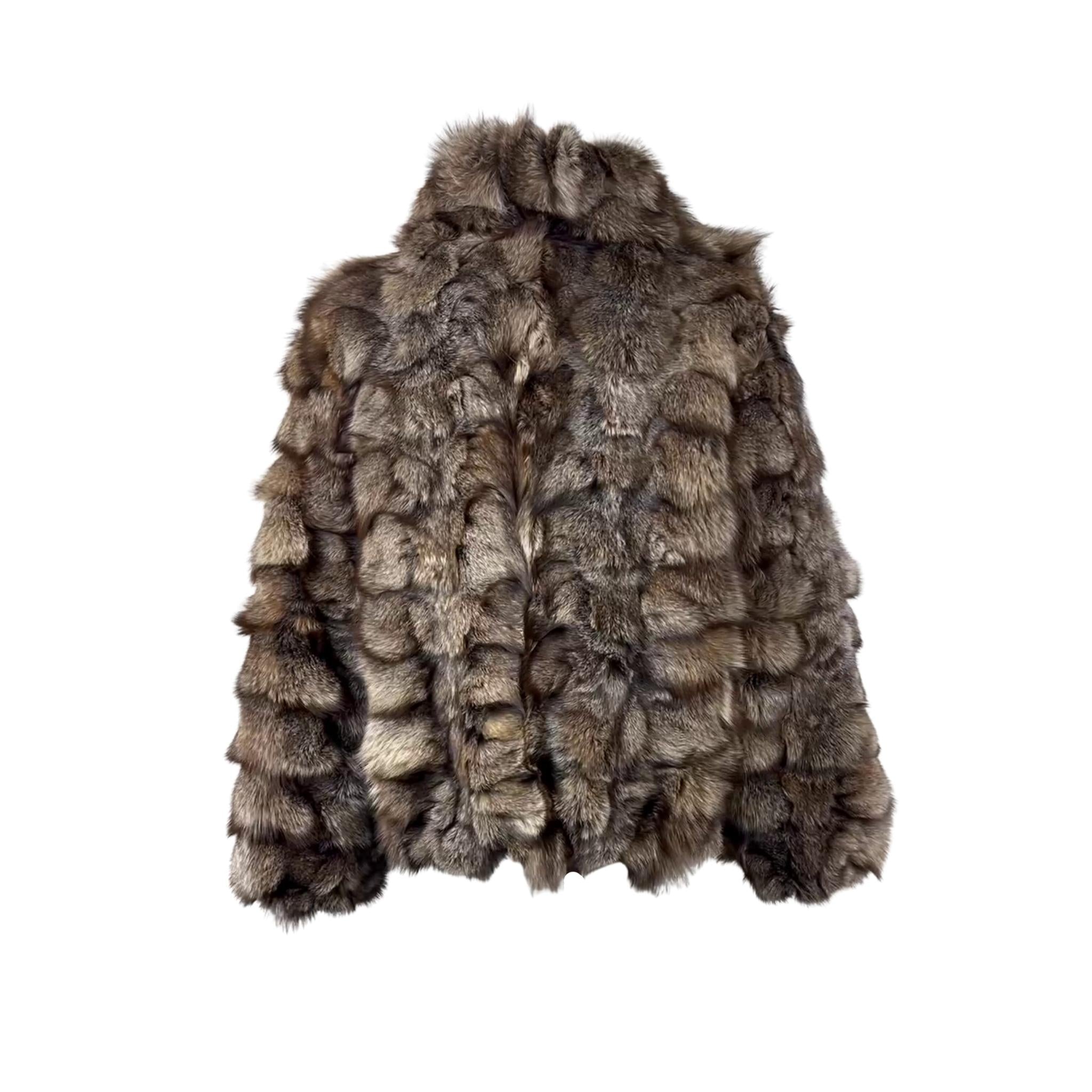 Men's Crystal Fox Section Bomber Jacket with Fox Collar Style # Z -7361
